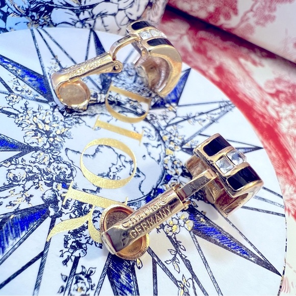 DIOR Gold Plated Black Enamel Clip On Earrings by Christian Dior Authentic - Picture 6 of 6